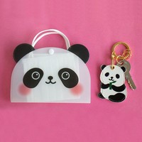 Kawaii Lotus Panda Access Card Holder PU leather Cute Rabbit Pendant Keychain Creative Keyring Access Control Card Cover Keyfob