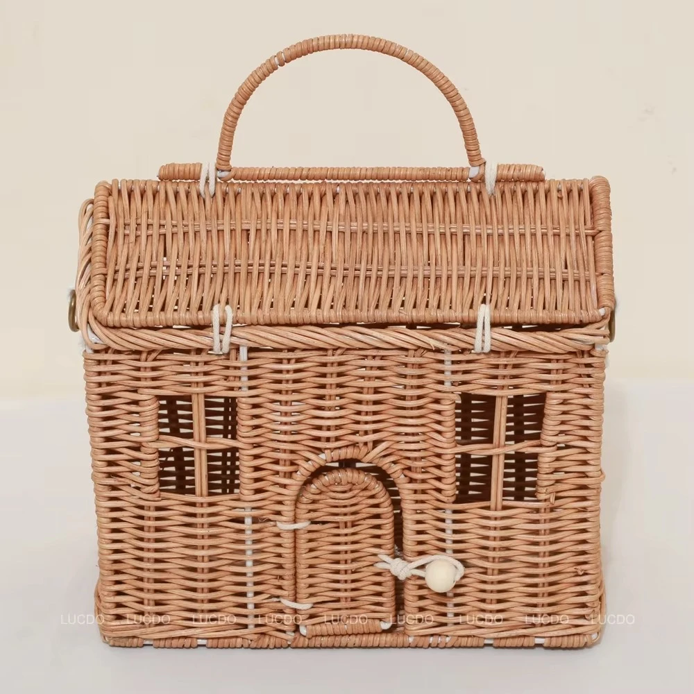 Handmade Rattan Weaven Mushroom Summer Beach Straw Bag House Shape Rattan Wicker Woven Shoulder Crossbody Bags