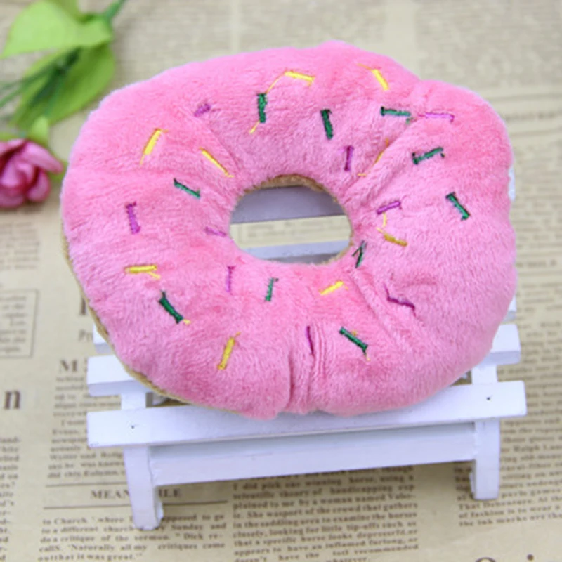 Lovely Pet Dog Puppy Cat Tugging Chew Squeaker Quack Sound Toy Chew Donut 13Cm Sightly Pet Chew Cotton Donut Play Toys