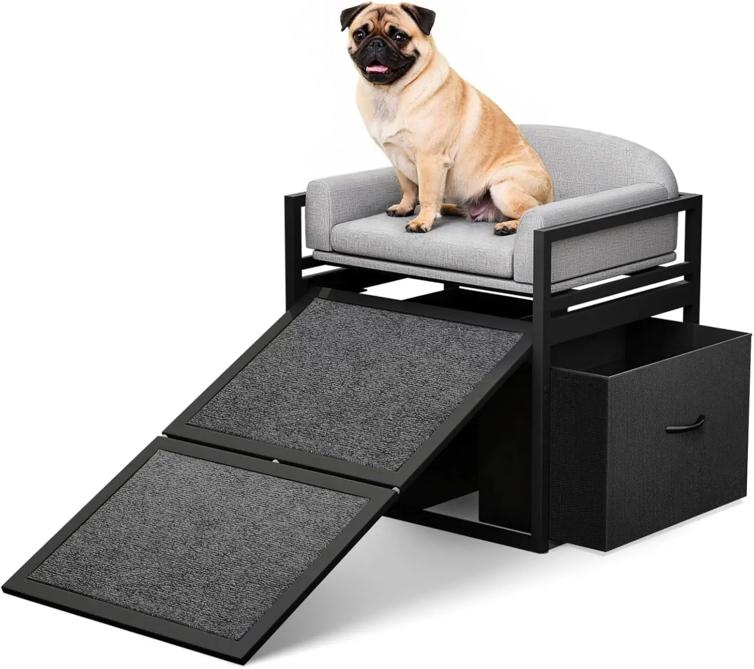 Pet Stairs Ramp Dog & Cat with Seat & Storage Drawers Lightweight Foldable High Bed for Small Dogs & Cats