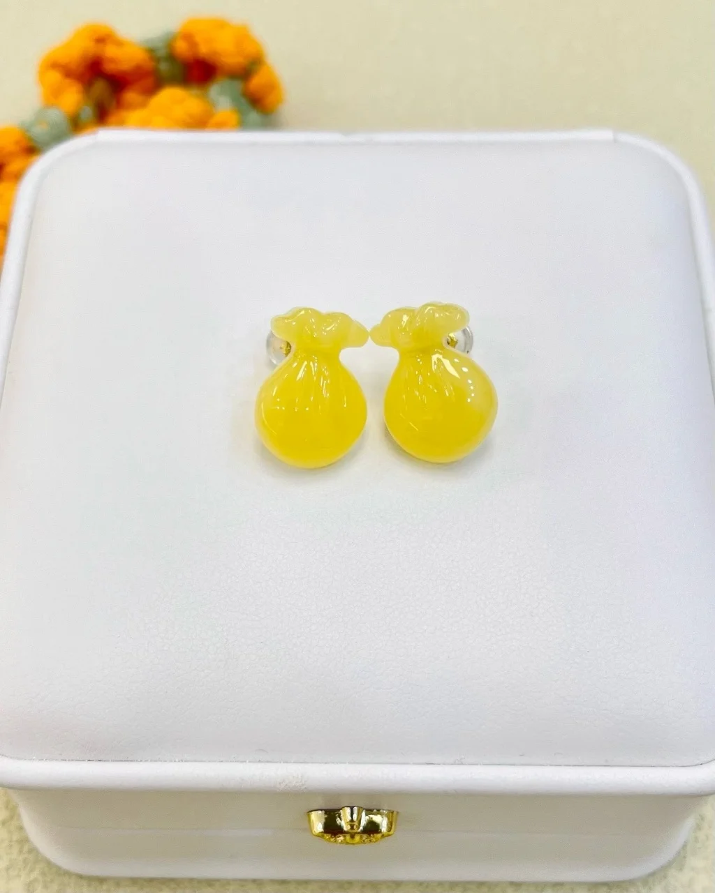 Certificate 925 Sterling Silver Natural Honey Amber Money Bag Stud Earrings Symbolizing Wealth For Generations Ear Hoop Jewelry