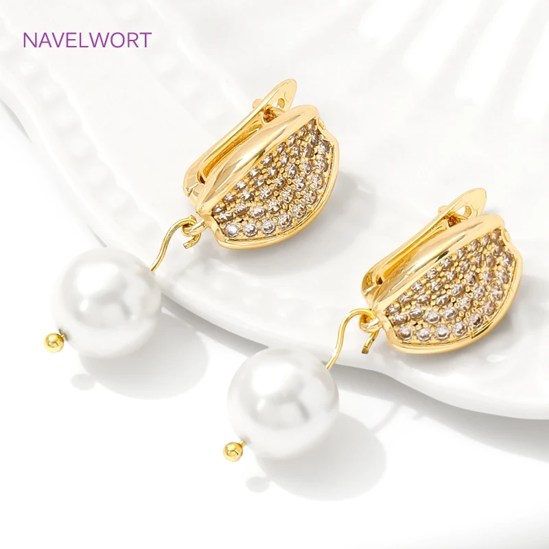 Pengencang Kabel Telinga Kuningan Berlapis Emas 18K, Perlengkapan Anting Zirkon Bertatahkan, Aksesori untuk Anting, Perlengkapan Pembuatan Perhiasan DIY