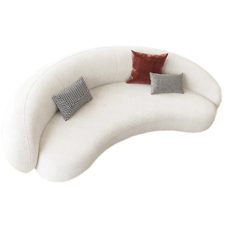 

Nordic modern curved three-person sofa combination living room special-shaped lamb wool wedding hotel studio sofa