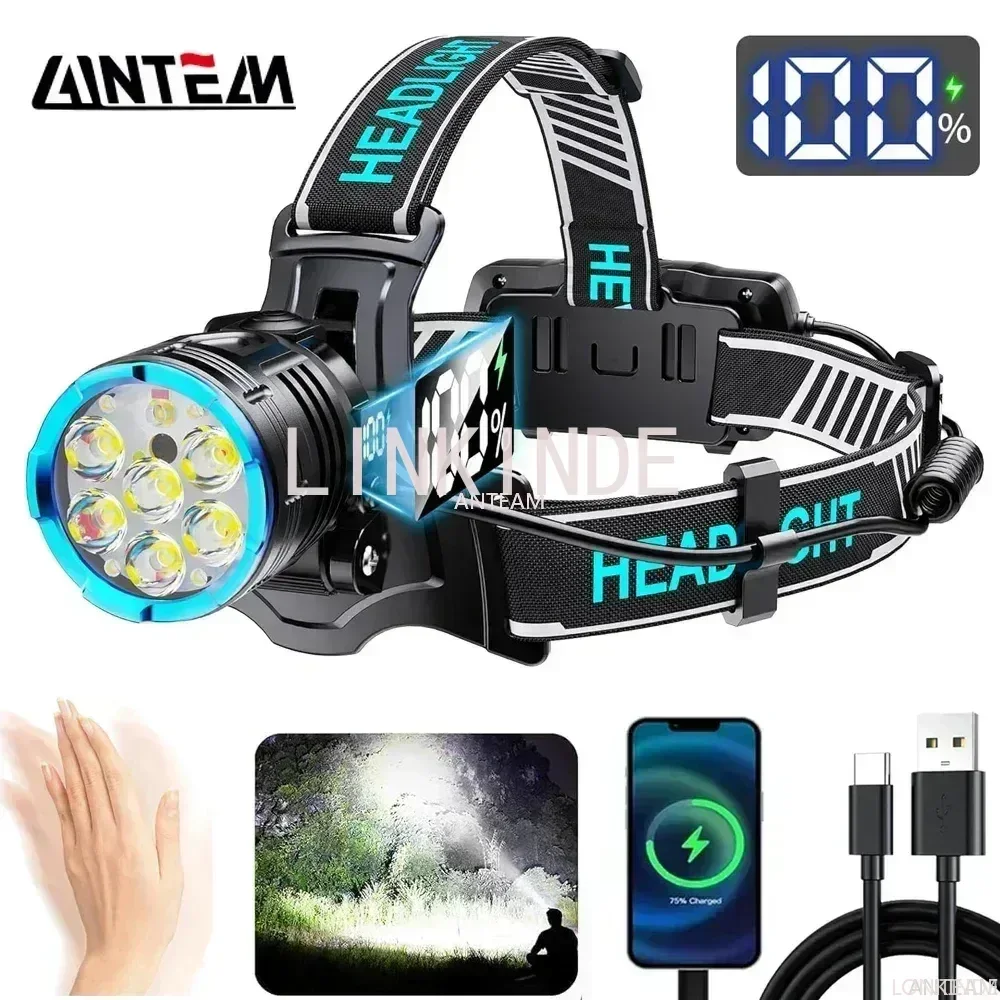 2025 Ultra Powerful 100000LM LED Headlamp Super Bright Long-Range 1.5KM Motion Sensor Head Flashlight Hunting Fishing Head Light