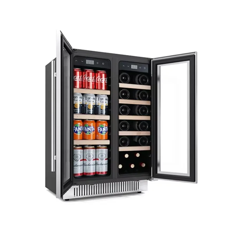 Factory Built In Stainless Steel Compressor 2 Doors Energy Drink Can Bar Wine And Beer Beverage Fridge