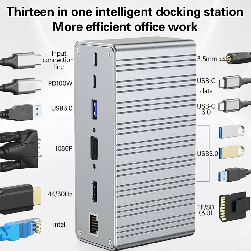 

Док-станция 13 в 1, многопортовый адаптер-концентратор USB типа C до 1000M RJ45 SD/TF VGA PD100W для ноутбука MacBook IPad Huawei PC