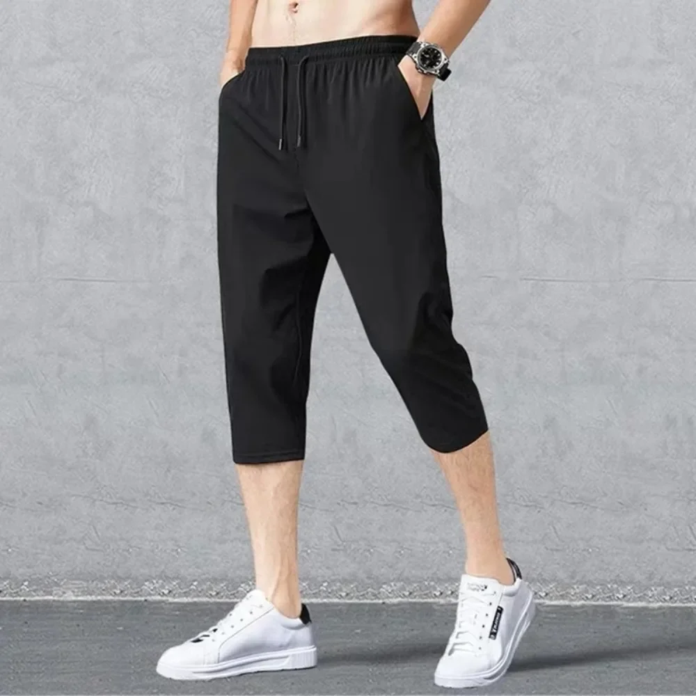 Breathable Sport Running Pants Men’s Casual Shorts W/ Pocket Loose Quick Dry Jogger Pant 3/4 Athletic Shorts for Summer