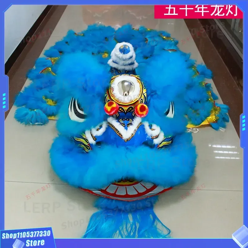 Traditional Blue Southern Lion Dance Costume Wool Material Dragon Lantern Prop for Festival Performance Cultural Heritage