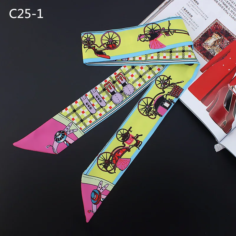 Bag Scarf New Luxury Brand Women Small Silk Scarf Horse Print Head Scarf Handle Bag Ribbons Fashion Tie Long Scarves