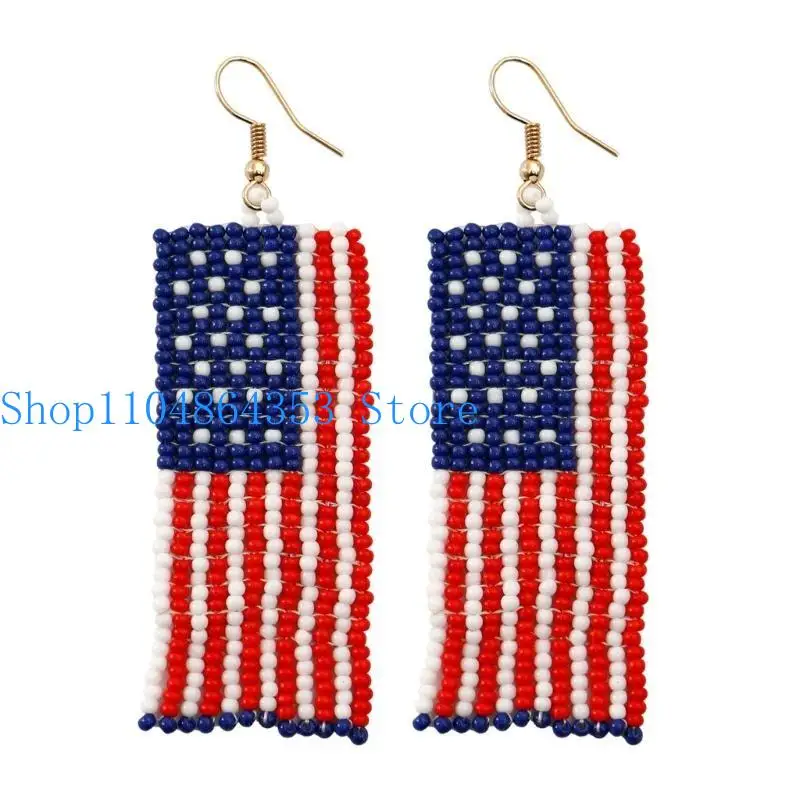 652F National American Independence Day Earrings Hand-Woven Tassel Earrings