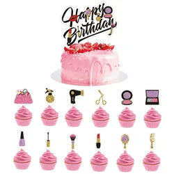 Cosmetic Cake Toppers,Cosmetic Props Birthday Party Cake Decoration,Makeup Theme Happy Birthday Cake Insert