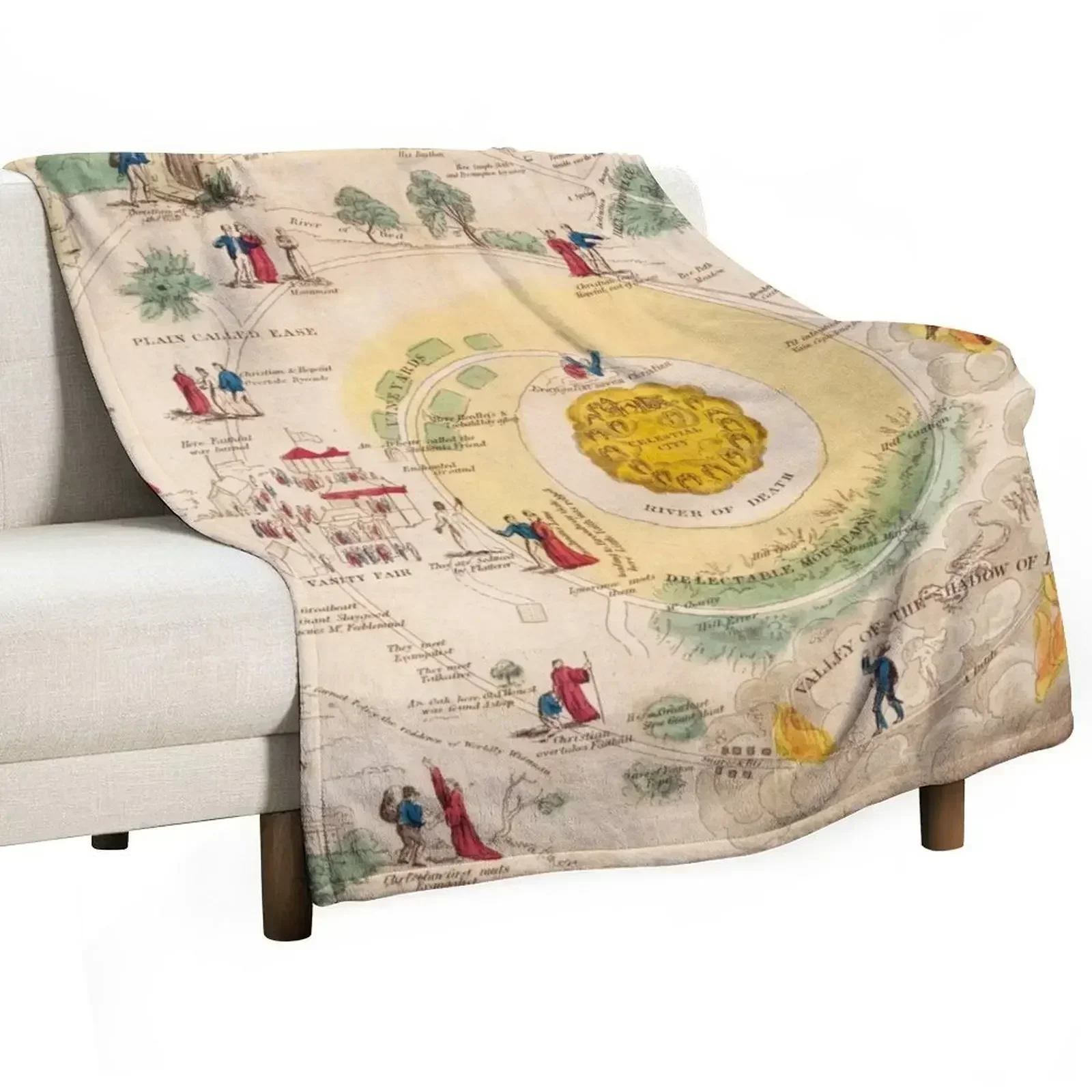 1850 Antique The Pilgrim's Progress Map Throw Blanket Tourist Softest Thermal Comforter Blankets