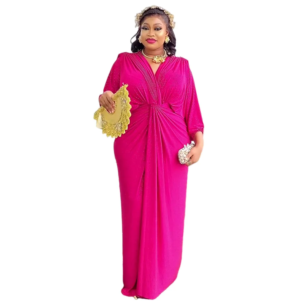 

Elegant Women Wedding Party Dresses Long Sleeve Evening Gown 2025 Autumn African Clothes V-neck Sexy Robe Dubai Muslim Abayas