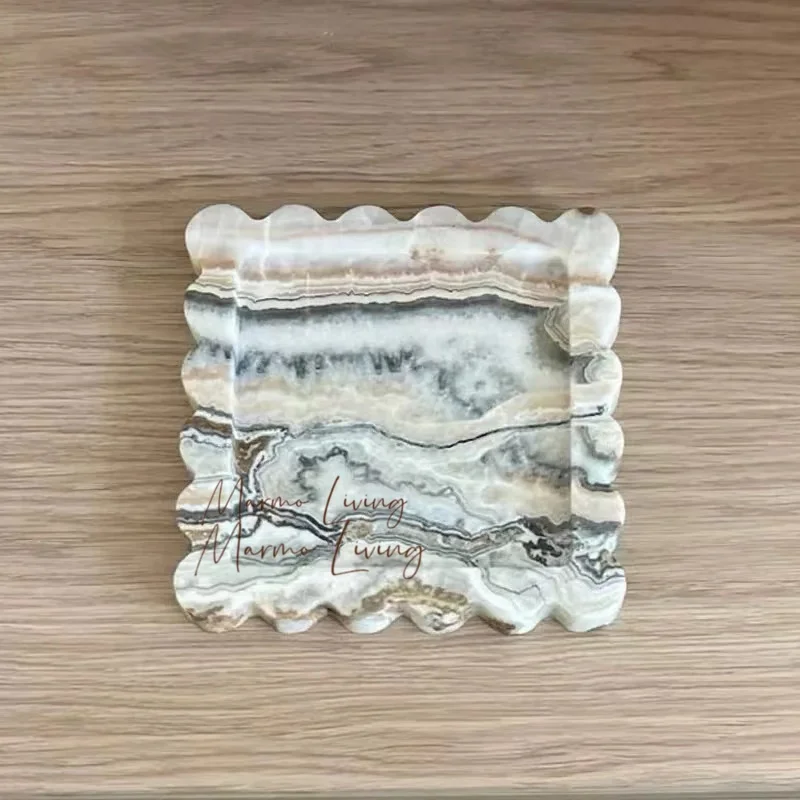 French Vintage Wabi Sabi Natural Marble Scalloped Tray Korean Blogger Designer Ins Style Storage Aromatherapy Tray
