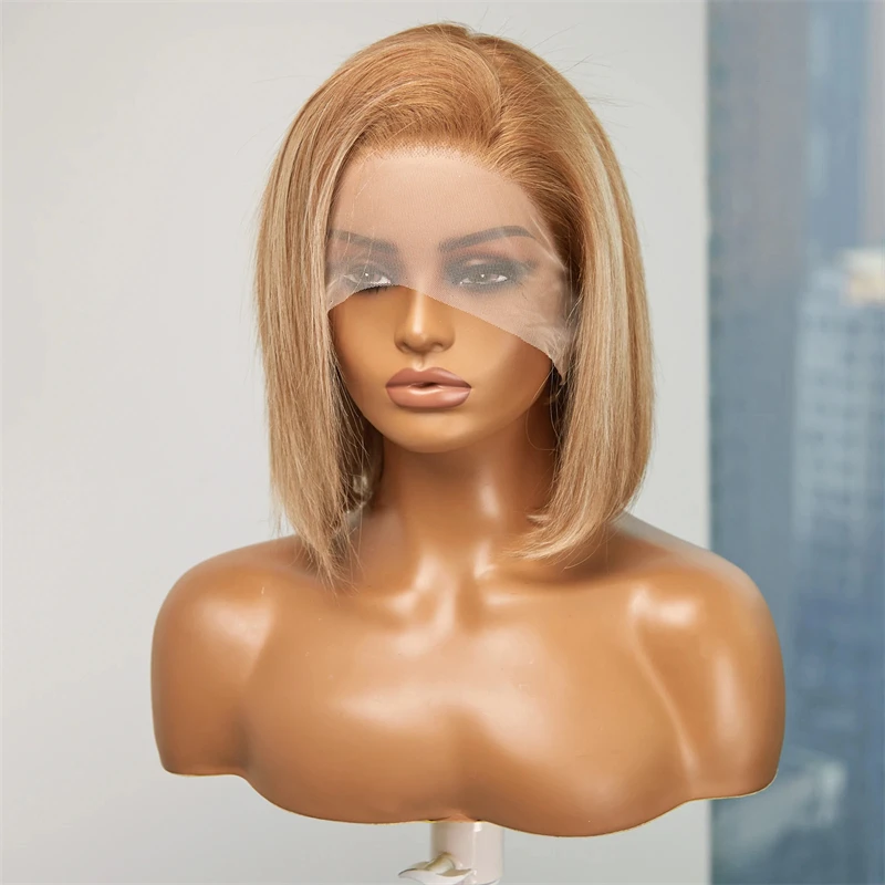 

Short Ombre Honey Blonde Bob Wig With Baby Hair Honey Brown Straight Human Hair Wigs Lace Part Blond Brown Wigs For Women