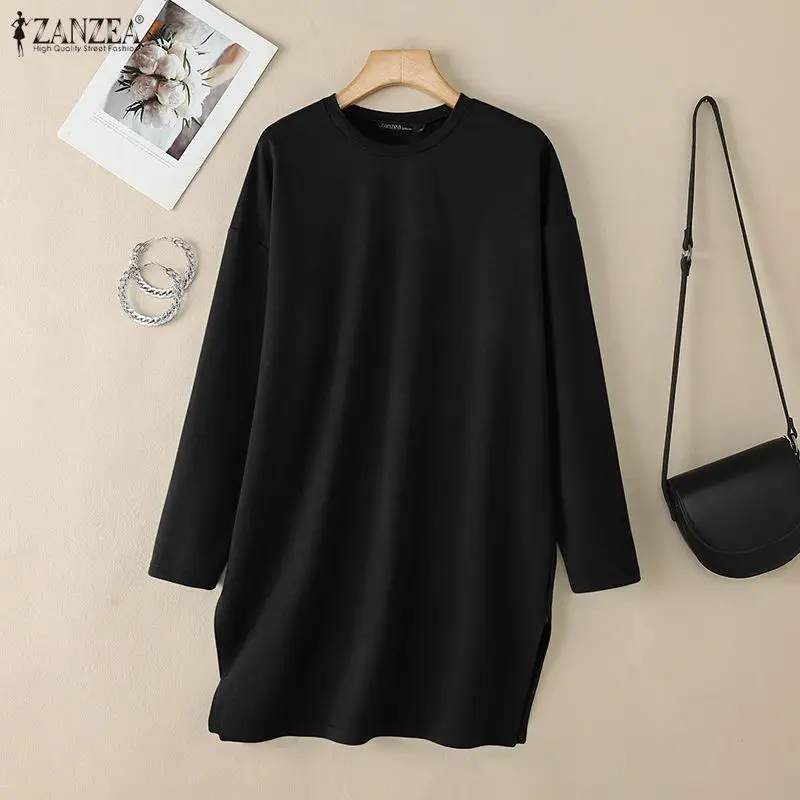 

2026 ZANZEA Muslim Hijab Blouse Turkey Abaya IsIamic Clothing Fashion Women Long Tops Spring O Neck Long Sleeve Knitted Shirt