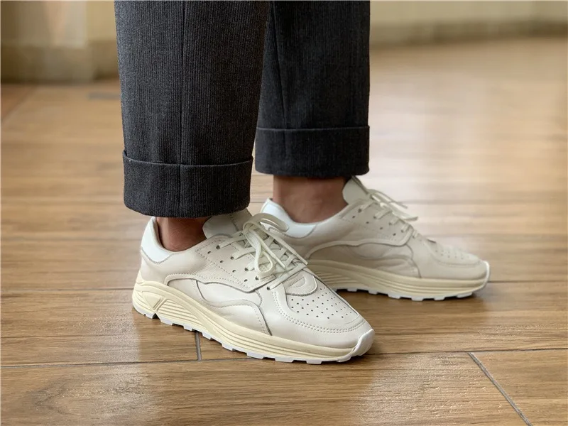 Round-toe Lace-up Casual White Thick-soled Men’s Casual Shoes Genuine Leather New Comfortable Breathable Fashion Sneakers Men