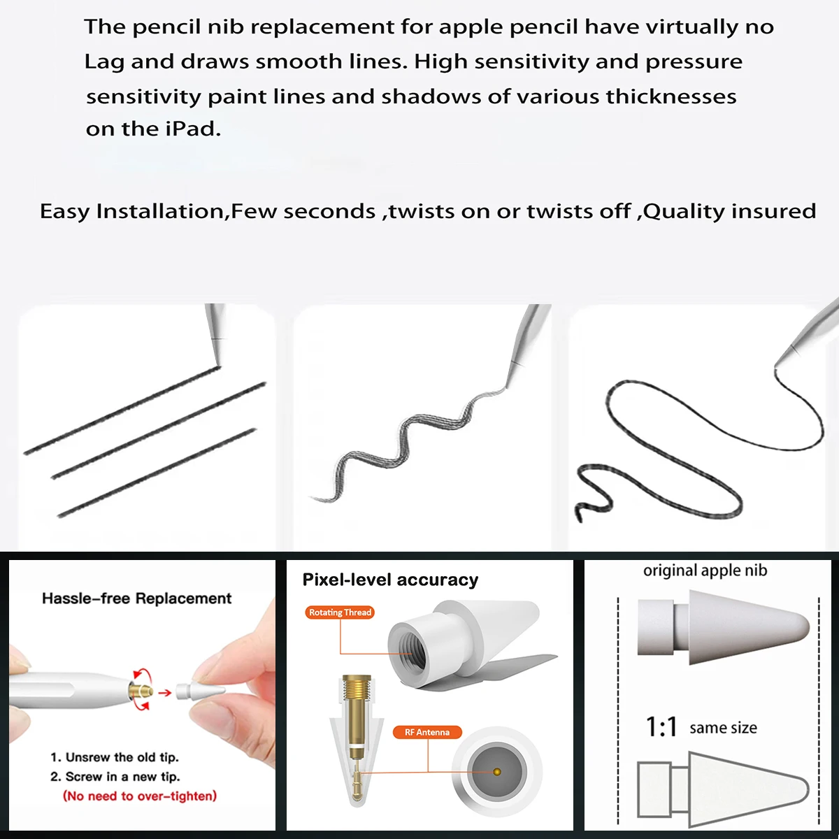 Replacement Soft Pen Tip With Damping And Silent Function Tips for Apple Pencil 3rd/2nd Generation 1st Generation Pencil Pro Nib