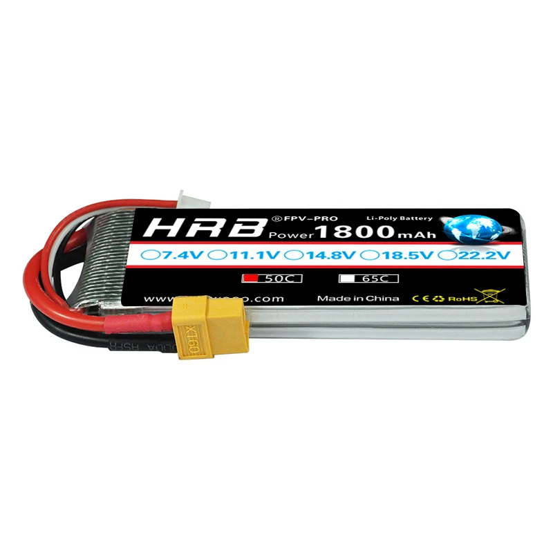 Batterie Lipo HRB 2S 1800mah 7.4V XT60 50C pour avions RC FPV, Drone, bateau de course, pièces de voiture