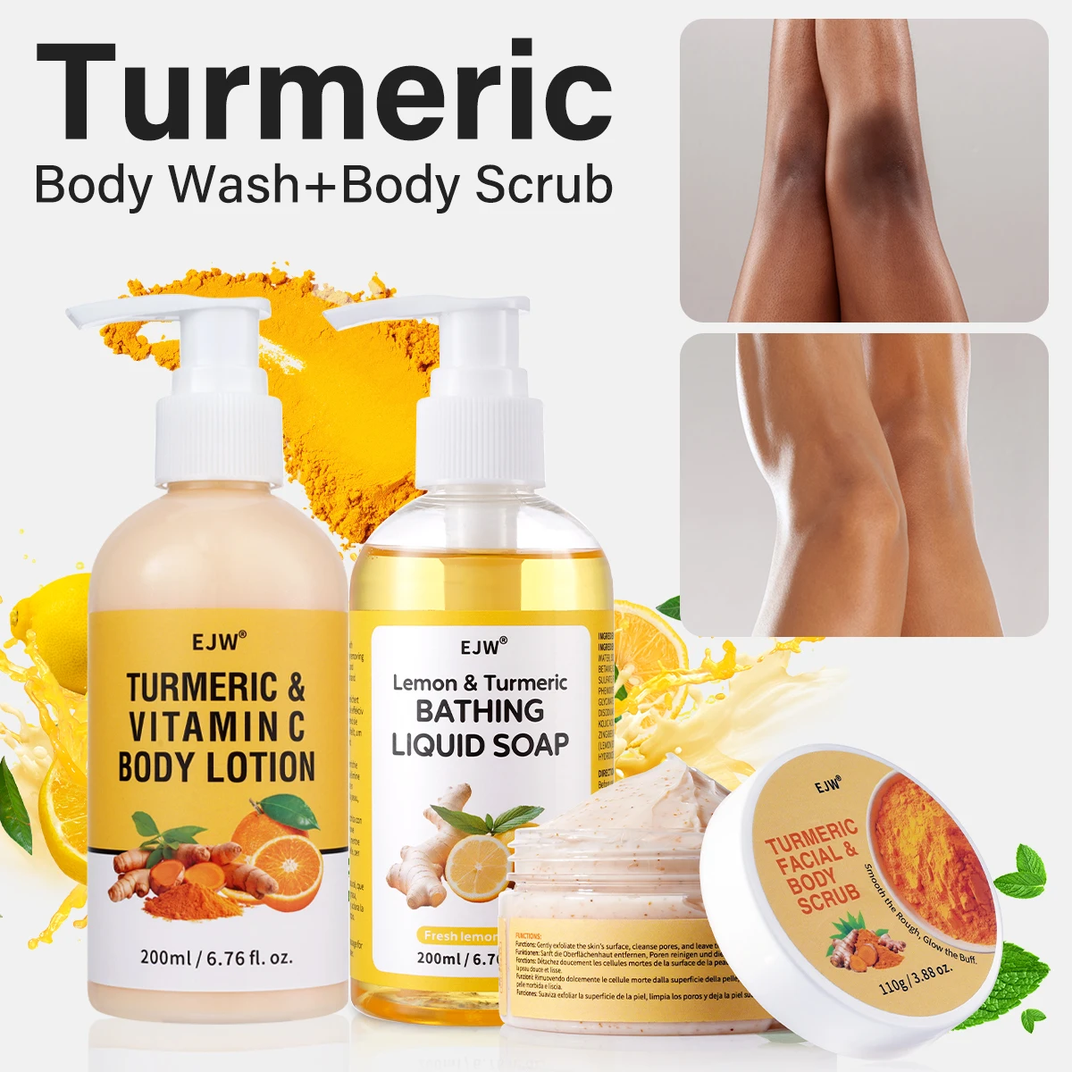 Kurkuma Aufhellende Körperwaschlotion | Sanftes Duschgel für Unebene Haut | Tiefenreinigende, feuchtigkeitsspendende Formel | Körperpeeling
