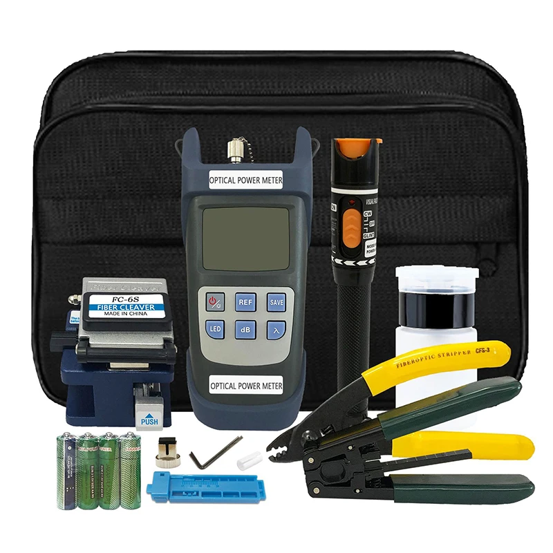 Fiber Optic Tool Kit Package Fusion Splicer Cold Splicing Kit Toolbox Optical Power Meter Red Light Pen Cutter Miller Pliers