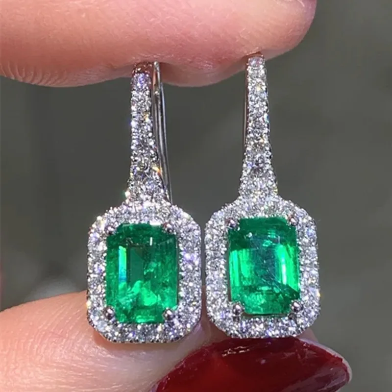 Huitan Gorgeous Green Cubic Zirconia Women Earrings Silver Color Luxury Female Dangle Earrings Wedding Anniversary Party Jewelry