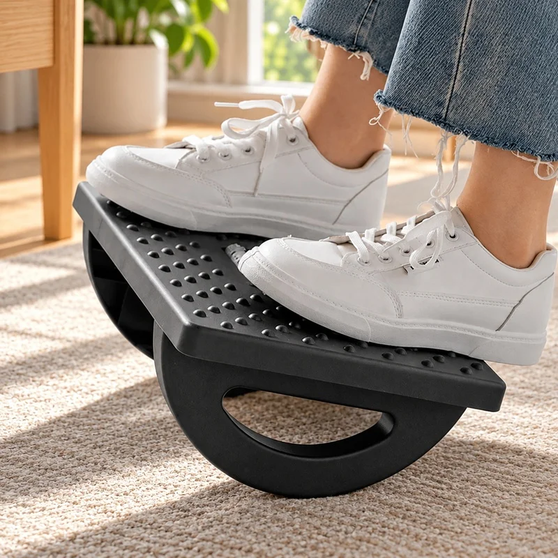 Portable Foot Stool for Home and Office with Ergonomic Design and Built-in Massage Rollers Under Desk