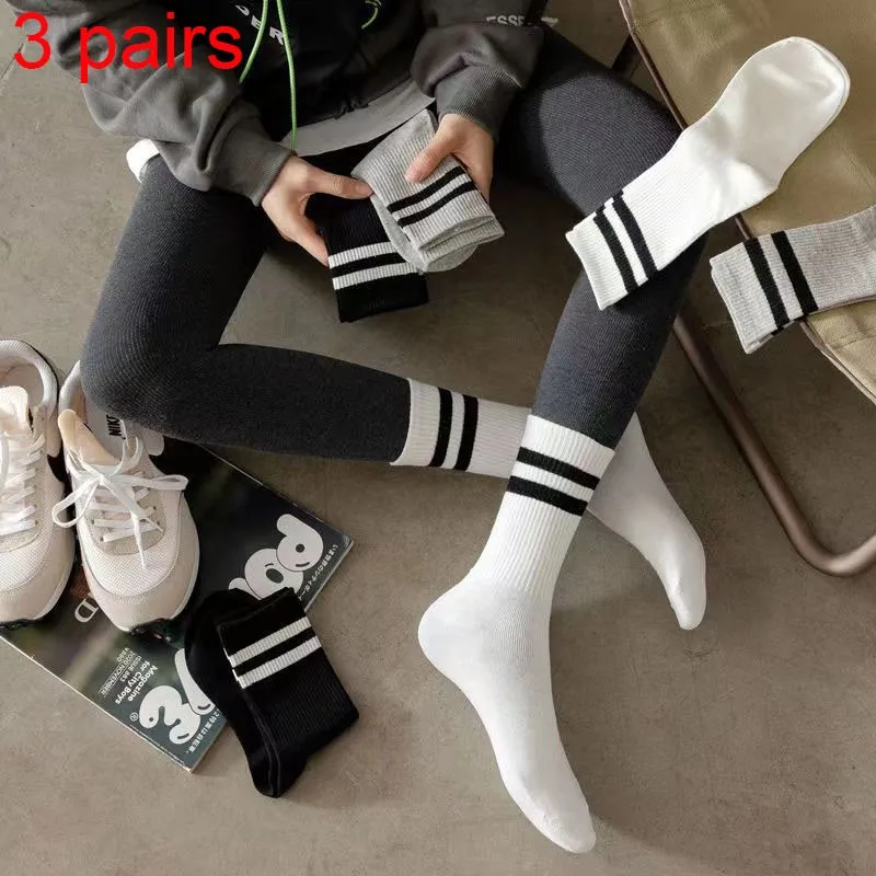 Socks Women's 3 Pairs Of Minimalist Stripes Wearing Fashion INS Trend Personalized Shark Pants Women's In Tube Socks HZ107