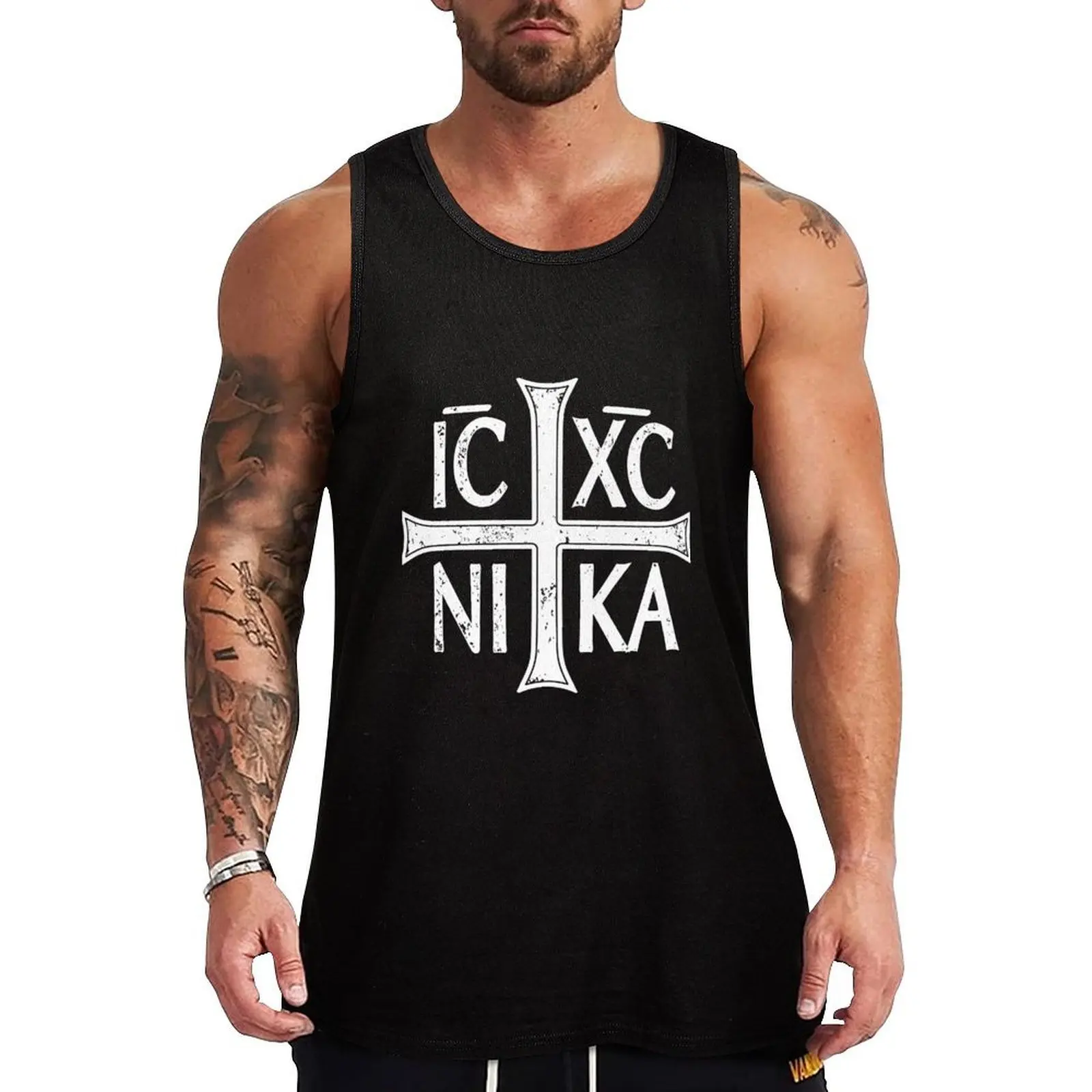IC XC NI KA Jesus Christogram Cross Orthodox Eastern Christian Graphic Tank Top Classic Fit Undershirt Everyday Wear