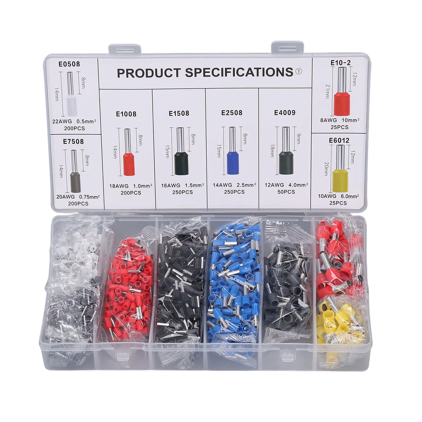 1200 Pcs Cold Pressed Terminals Copper Tube Terminal Set Multi Function Wire Crimping Terminals Assortment Kit