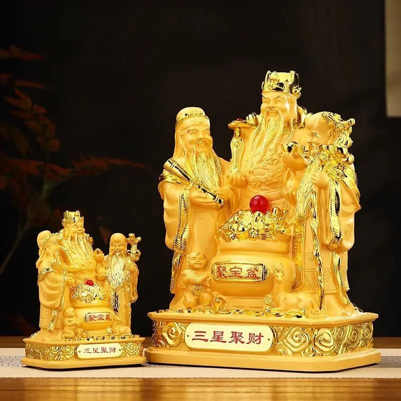 Fengshui Golden Resin God of Wealth Sculpture Decoration Home Livingroom Table Figurine Ornaments Hotel Villa Statue Accessories