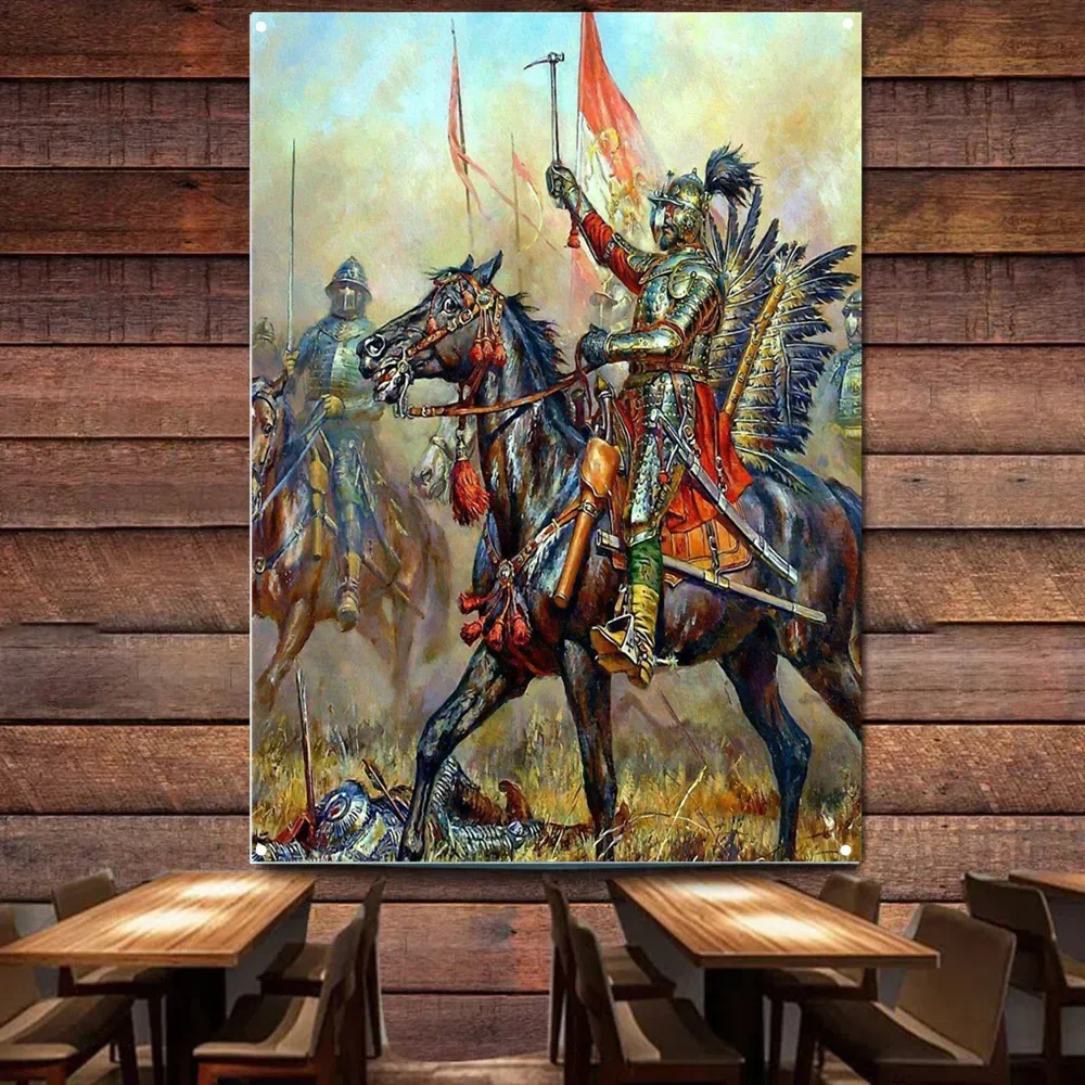 

Knights Templar Banner Wall Hanging Flag Vintage Crusaders Armor Warrior Wall Art Posters Canvas Painting Home Decor Tapestry