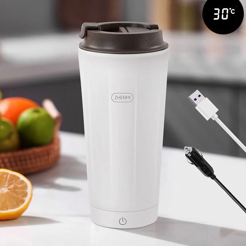 USB Car Plug Electric Heating Bottle Leakproof Hot Water Boiling Portable Office Outdoor Thermos Cup Intelligent LED Display