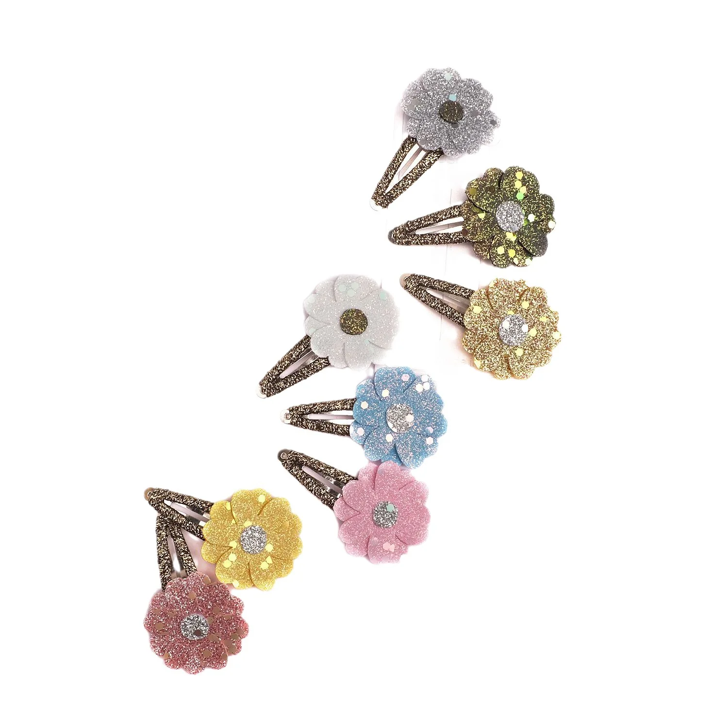 6pcs/Set Rhinestone Decorated Glittery Flowers Girls Hair Clips Sweet Kids Barrettes Hairpins Girls Hair Accessories