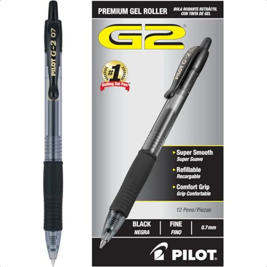 

G2 Premium Gel Roller Pens.7 Fine Point Smooth Writing Pens Black Pack of 12