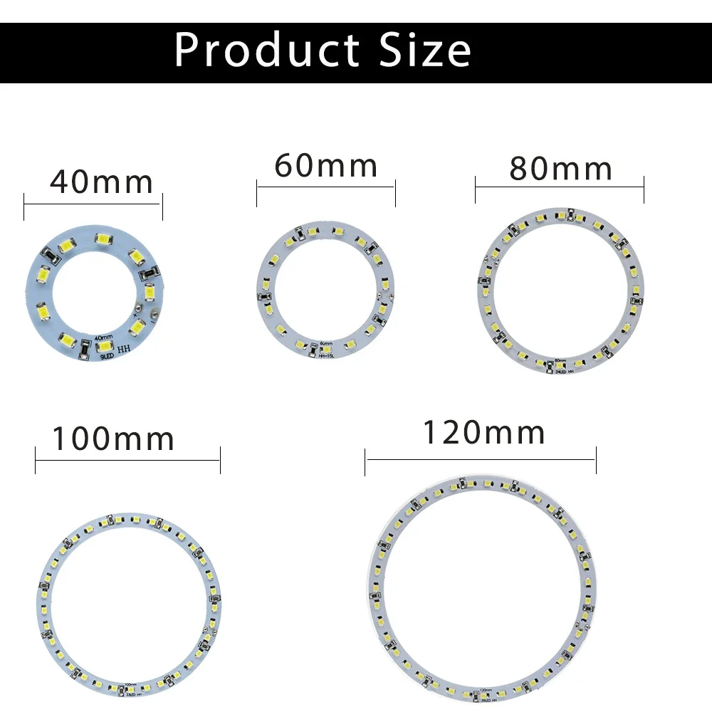 2個40/60/80/100/120ミリメートルledリング角目車のヘッドライトハローライト1210 3525 led角目電球赤、白、青12 12v drl