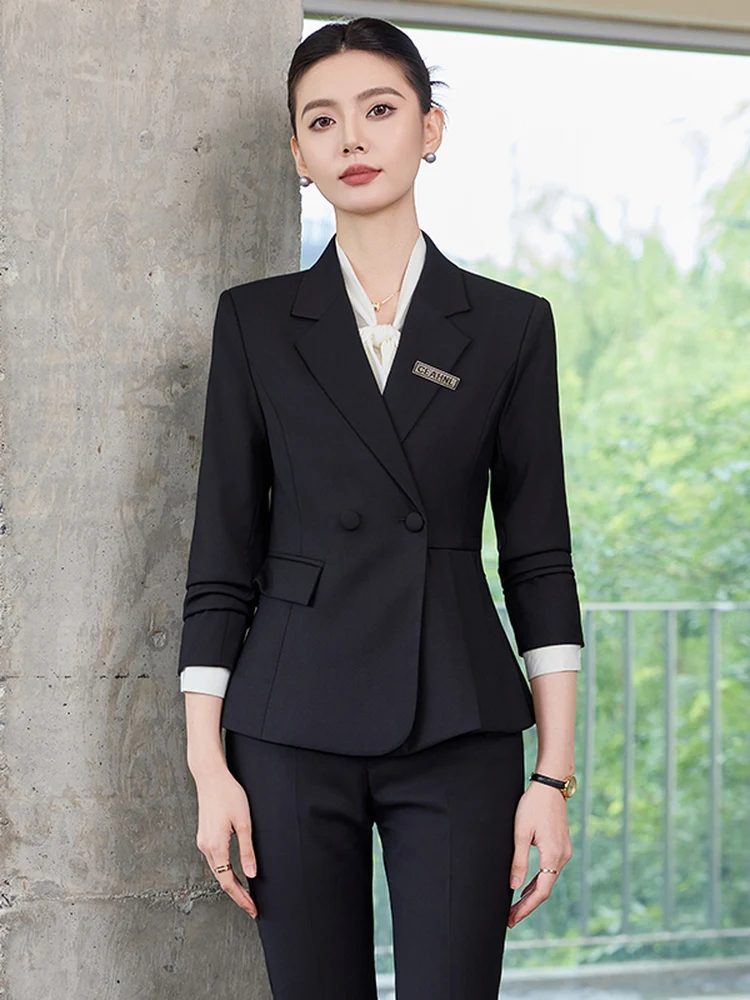 Black Suit Set Women's Formal Workwear Hotel Front Desk Reception Interview Jewelry Store Professional Clothing Commute Style...