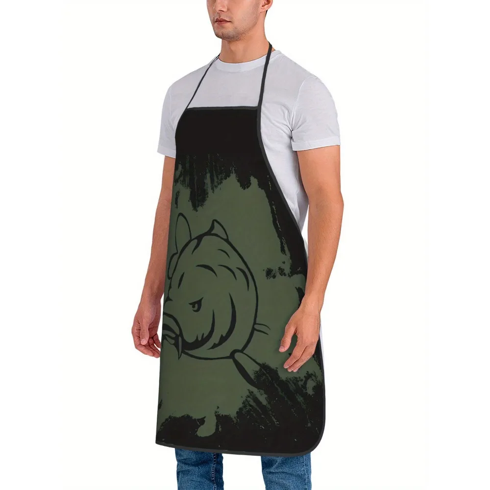 Feeder Carp Fishing Theme Apron, Unisex Design, Great for Kitchen Cooking, Barbecue, and Party Events Apron