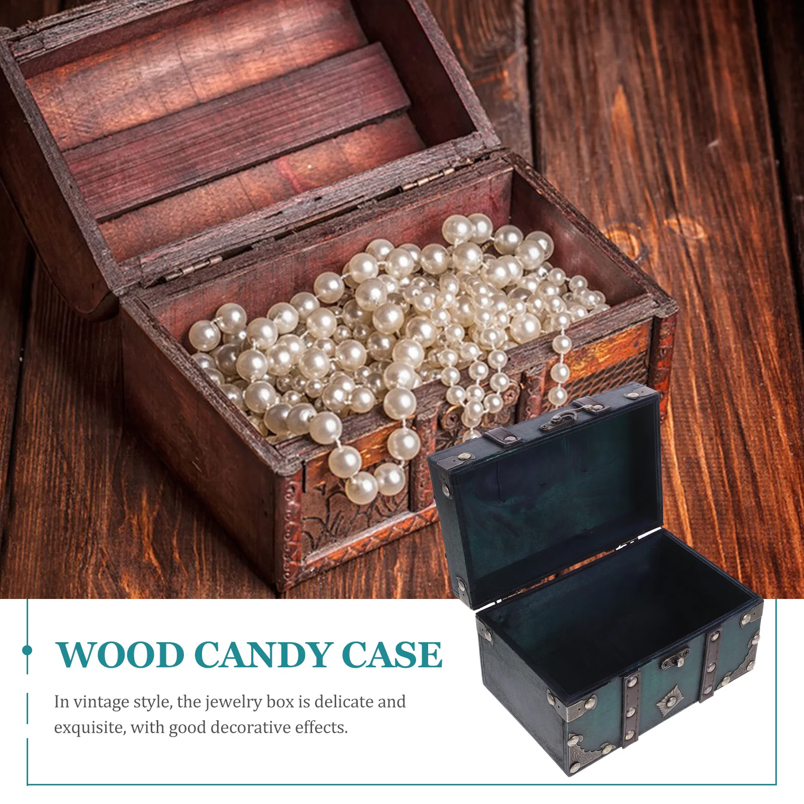 

Vintage Wooden Jewelry Box Retro Treasure Storage Case with Hasp Latch for Home Office Dormitory Decorative Organizer