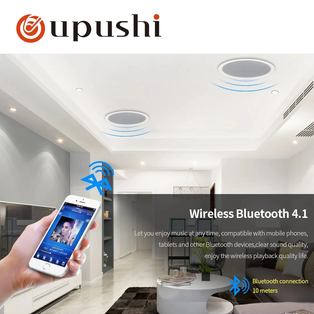 Oupushi ceiling speaker 6.5 inch PA system 10W roof loudspeakers for bathroom restaurant