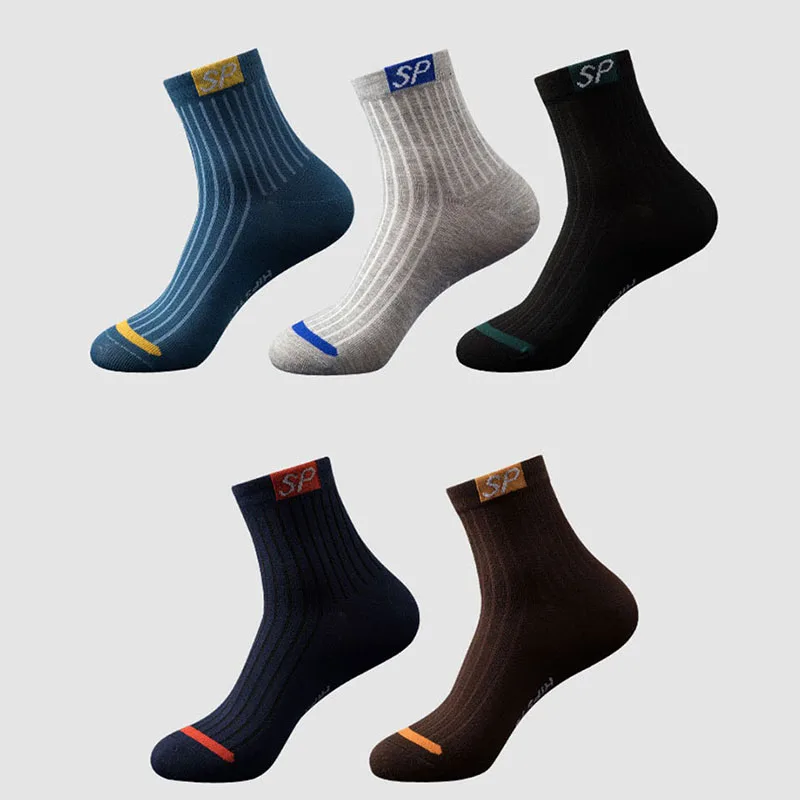 5 Pairs High Quality Men's Sports Socks Striped Thickened Autumn and Winter Mid-tube Socks New Men's Socks Sports Cotton Socks