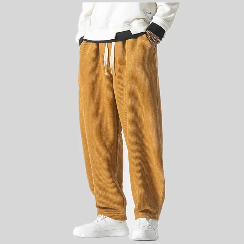 

2024 Spring Men's Solid Color Fleece Corduroy Pants Fashion Oversized Harem Sweatpants Men Casual Joggers Pants