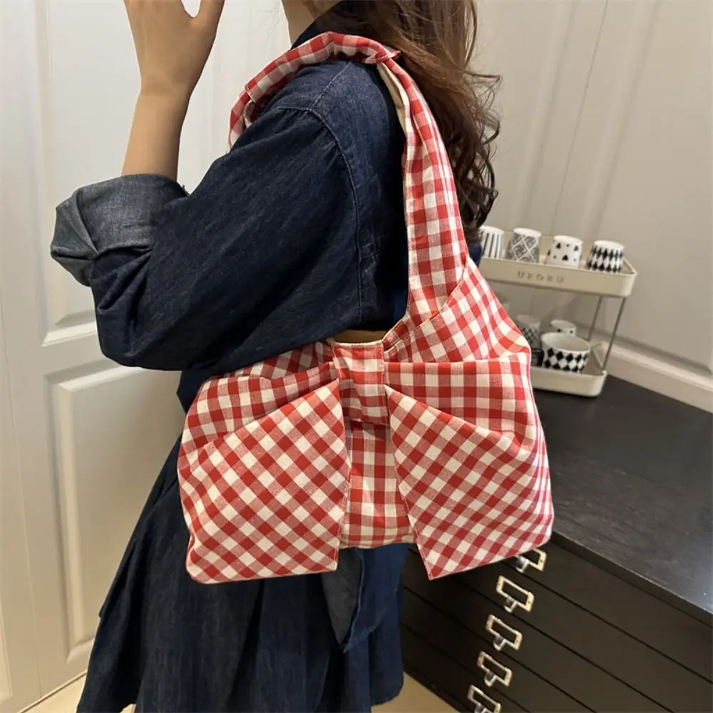 Casual Korean Style Bow Shoulder Bag Bowknot Large Capacity Canvas Vest Bag Cloth Printing Handbag Women