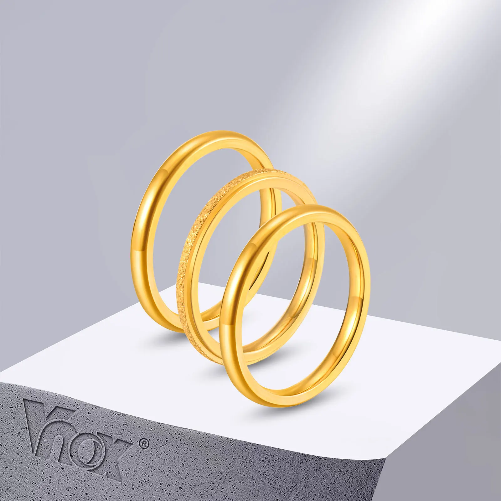 Vnox 3pcs Ring Set for Women Girls, 2mm Slim Plain Finger Band, Classic Stacked Jewelry, US Size #7 8 9 10 11