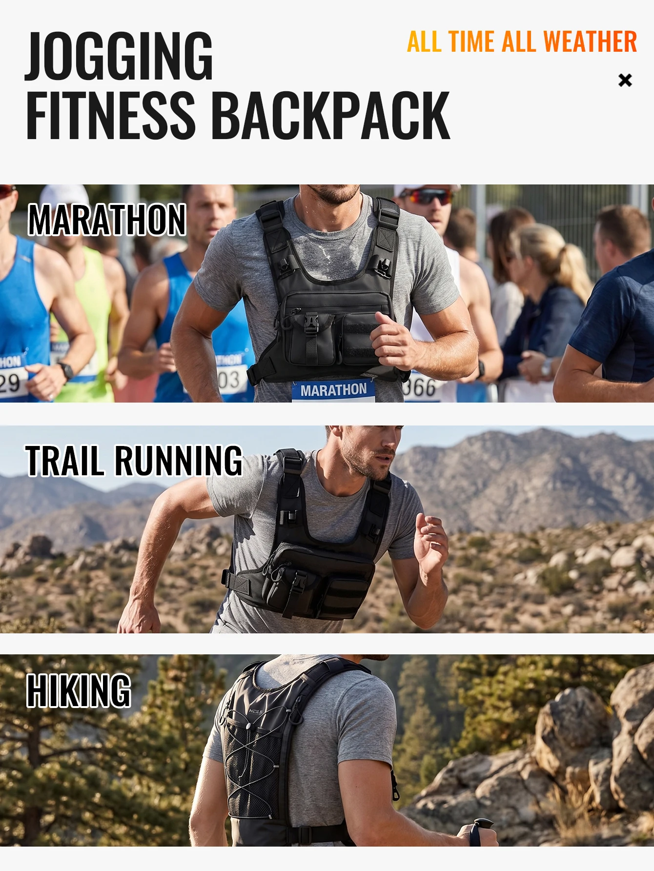 WRELS Hydration-Laufweste, Brusttasche, atmungsaktiv, wasserdicht, mit mehreren Fächern, Sporttasche für Wanderungen, Radtouren und Marathons. – Detail 14