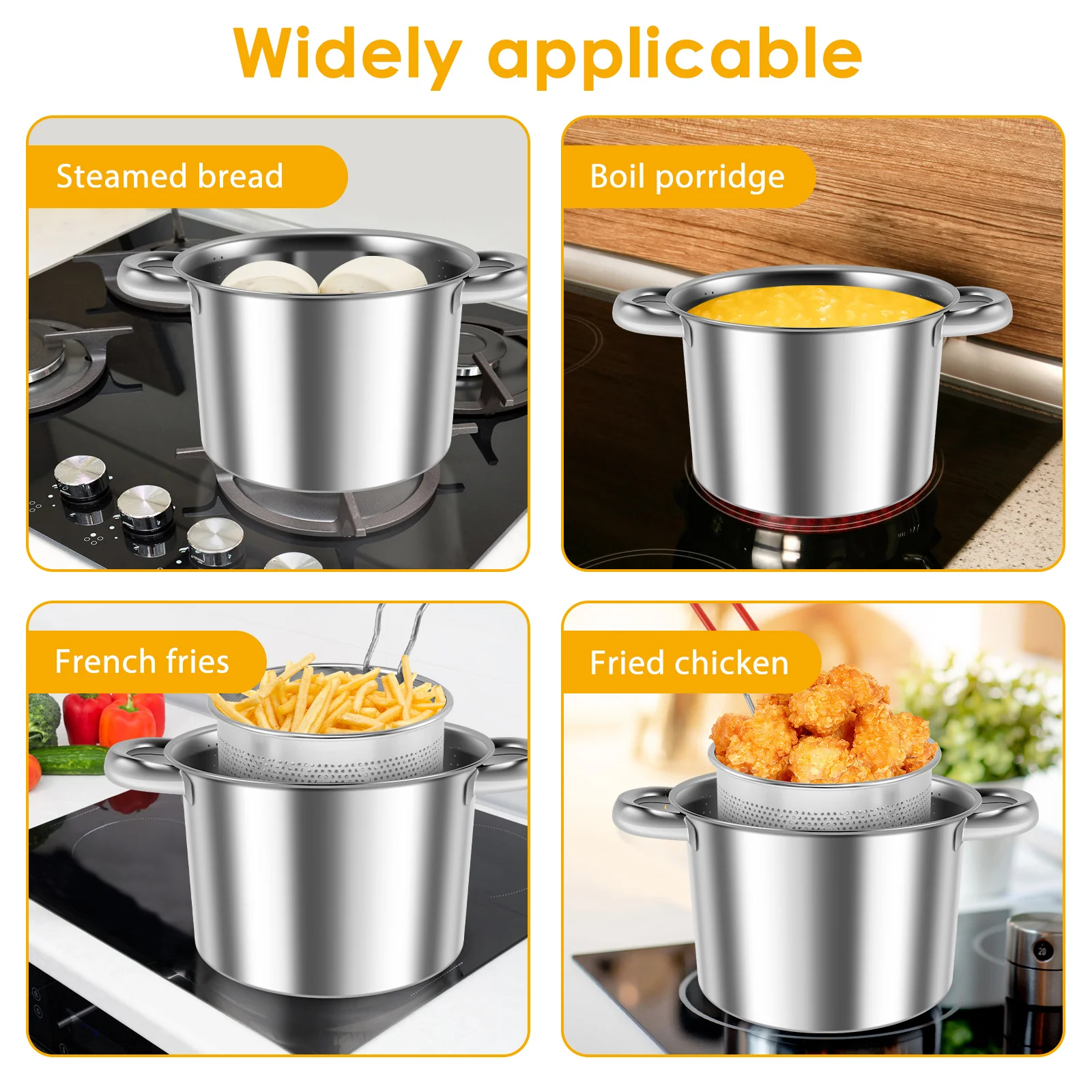 Oil Filter Pot with Basket Lid Stainless Steel Oil Strainer Container Large Opening Oil Strainer Pot Fryer Oil Saver Container
