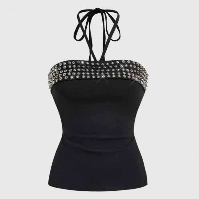 

Dark Willow Nails Niche Fashion Street Y2K Personality Solid Color Slim Women's Sexy Spice Girl Neck Vest