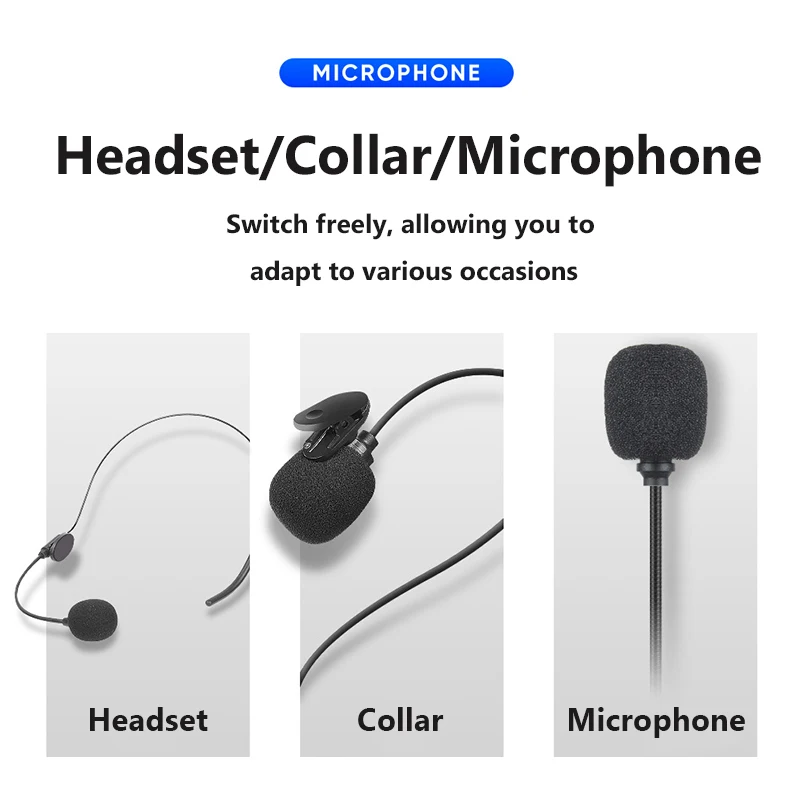 UHF Wireless Microphone Headset Mic Lavalier Lapel Mic with Bodypack Transmitter Teaching Speech Interview Vlog Live Recording