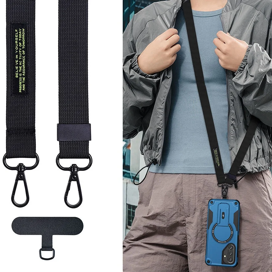 Casing Handphone Crossbody Hard Strong Shell untuk Iphone 16 Pro Max 15 14 Plus 16e 12 13 Pro Aksesoris Tas Pelindung
