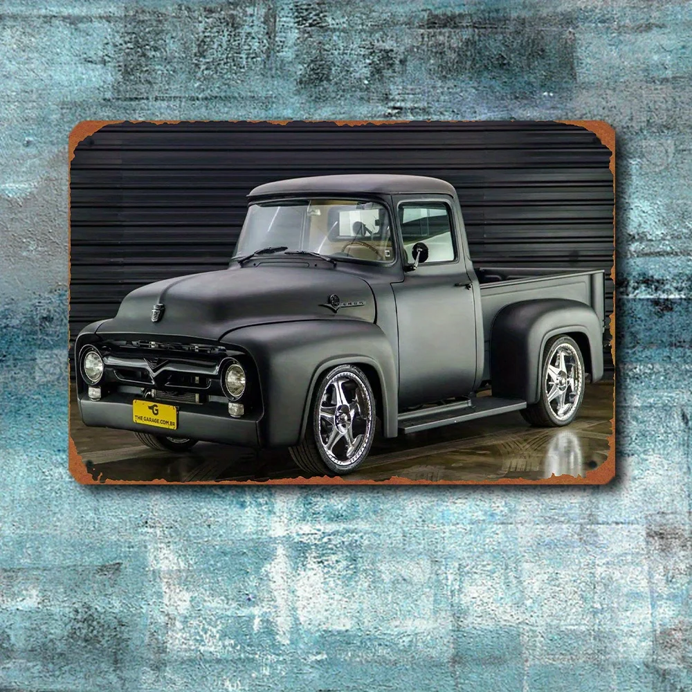 Vintage Black Matte Pickup Truck Metal Sign - 